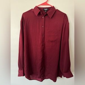 Express Boyfriend Long Sleeve Maroon Shirt Size M NWT Polyester